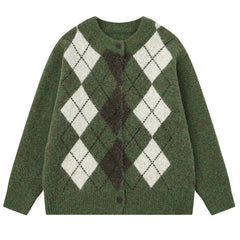 Library Crush Argyle Button Up Cardigan