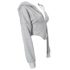 Basic Corset Detail Zip Up Hoodie