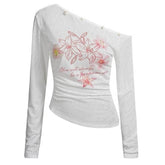Hibiscus Flower One-Shoulder Top