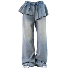 Peplum Waist Denim Wide Leg Jeans