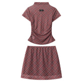 Preppy Plaid Mesh Top & Mini Skirt Set