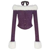 Y2K Fuzzy Off Shoulder Knit Top