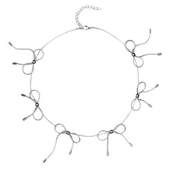 Coquette Aesthetic Silver Bows Choker