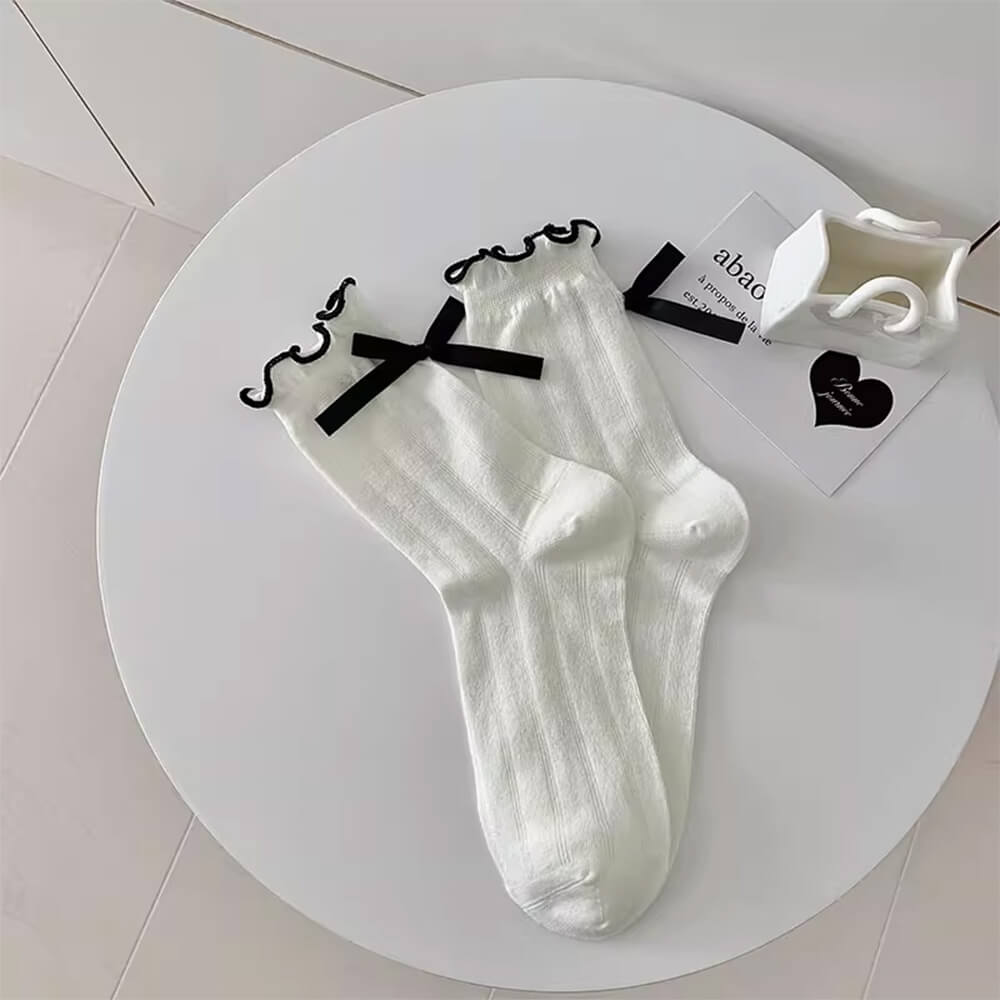 Preppy Aesthetic Bow Ruffle Socks