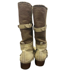 Cream Cowboy Boots with Buckle Straps