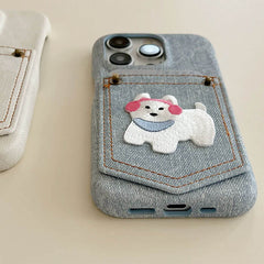 Dog Embroidered Denim iPhone Case
