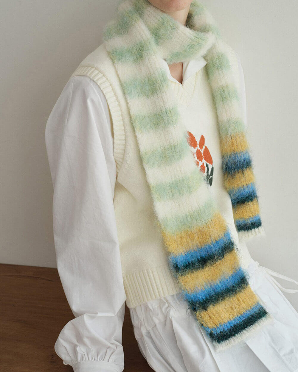 Frazzled English Woman Striped Scarf