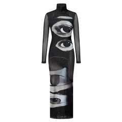 Grunge Aesthetic Eyes Print Maxi Dress