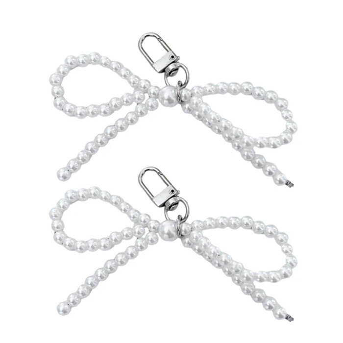 Pearl Beaded Bow Keychain