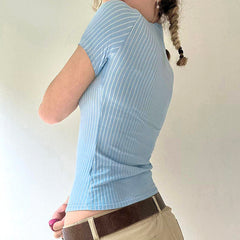Y2K Blue Stripe Fitted Shirt