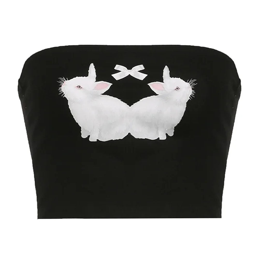 Y2K Rabbit Print Tube Top